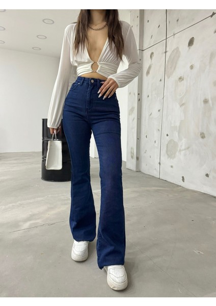 jean Ispanyol Lacivert Kot Yüksek Bel Likralı Ekstra Esnek fırsatları