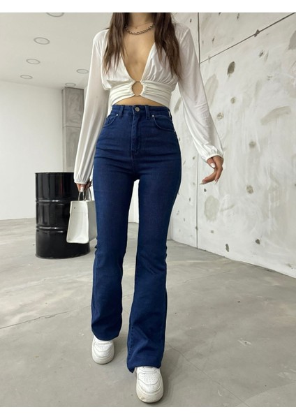 jean Ispanyol Lacivert Kot Yüksek Bel Likralı Ekstra Esnek indirimleri