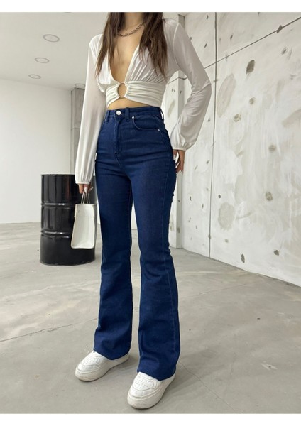 jean Ispanyol Lacivert Kot Yüksek Bel Likralı Ekstra Esnek