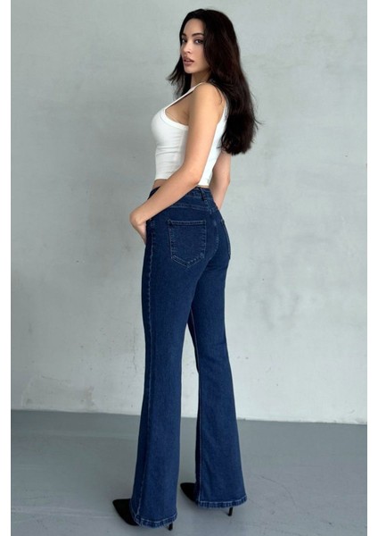 jean Vanessa Olivier Koyu Mavi Ispanyolkot Pantolon Yüksek Bel