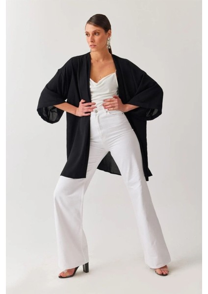 Azur Beyaz Yüksek Bel Salaş Palazzo Geniş Paça Kot Pant. Jean