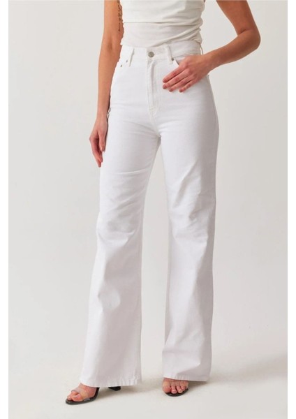 Azur Beyaz Yüksek Bel Salaş Palazzo Geniş Paça Kot Pant. Jean fiyatları