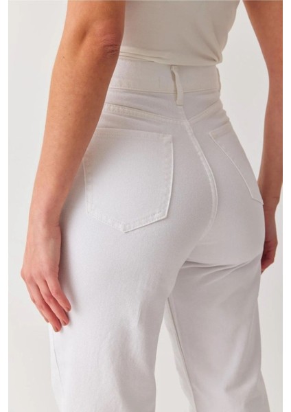 Azur Beyaz Yüksek Bel Salaş Palazzo Geniş Paça Kot Pant. Jean indirimleri