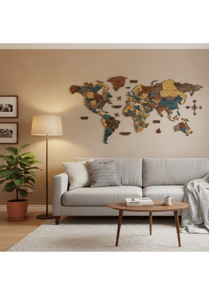 Denim Ahşap Dünya Haritası fırsatları