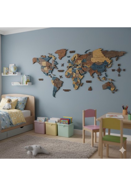 Denim Ahşap Dünya Haritası