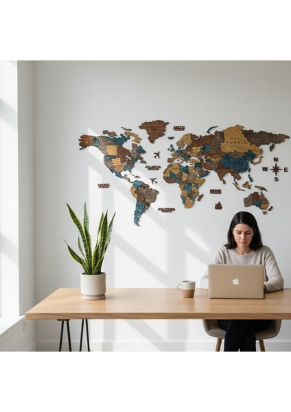 Denim Ahşap Dünya Haritası