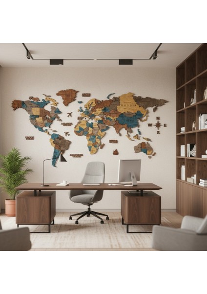 Denim Ahşap Dünya Haritası