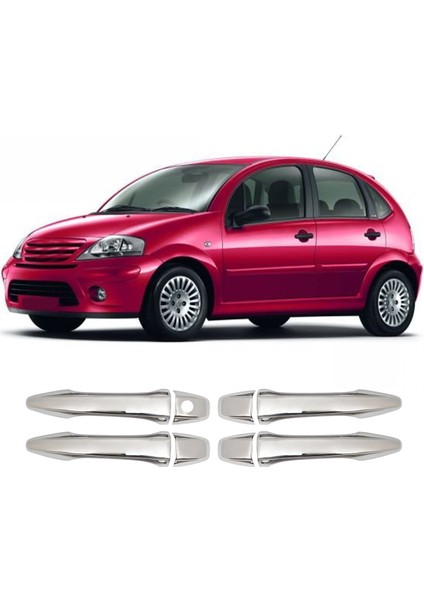 Citroen C3 Uyumlu 2009 Ve Üzeri Krom Kapı Kolu 4 Kapı Paslanmaz Çelik
