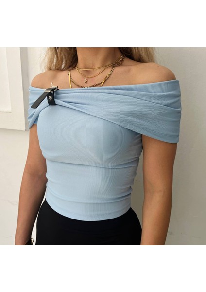 Ottoman Kumaş Kemer Detaylı Slim-Dar Crop /bluz