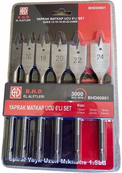 BHD00801 Yaprak Matkap Ucu 6’lı Set | 12–24 mm
