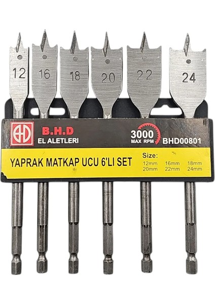 BHD00801 Yaprak Matkap Ucu 6’lı Set | 12–24 mm modelleri