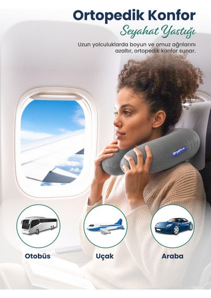 Ortopedik Seyahat Yastığı Visco Boyun Destekli Seyahat Yastığı - Gri