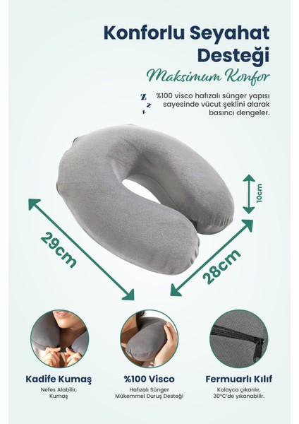Ortopedik Seyahat Yastığı Visco Boyun Destekli Seyahat Yastığı - Gri