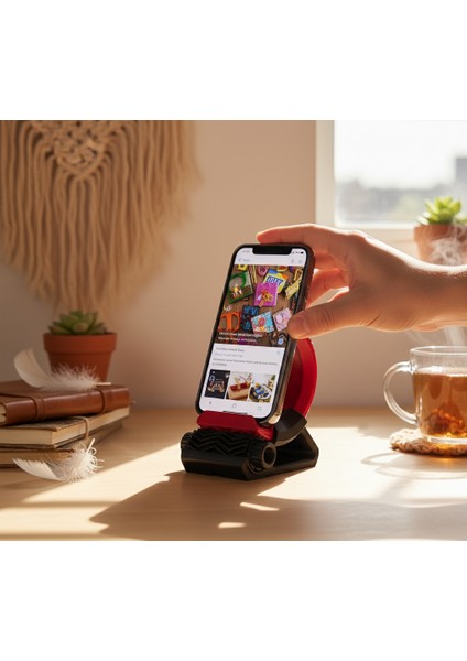 3D Baskı Telefon Standı Kırmızı Siyah Ayarlanabilir Masaüstü Aparat Tutucu Organizer