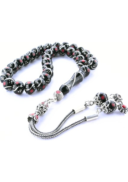 Oltu Taşı Küre Model Üçlü Çeşmi Bülbül Kırmızı Işlemeli Bürokrat Boy Tespih indirimleri