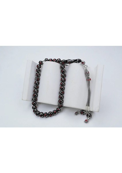 Oltu Taşı Küre Model Üçlü Çeşmi Bülbül Kırmızı Işlemeli Bürokrat Boy Tespih