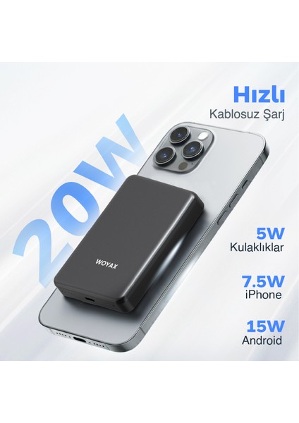 All In Magsafe Powerbank 10.000MAH 20W Hızlı Taşınabilir Şarj Cihazı Saat Kulaklık iPhone Android fiyatları