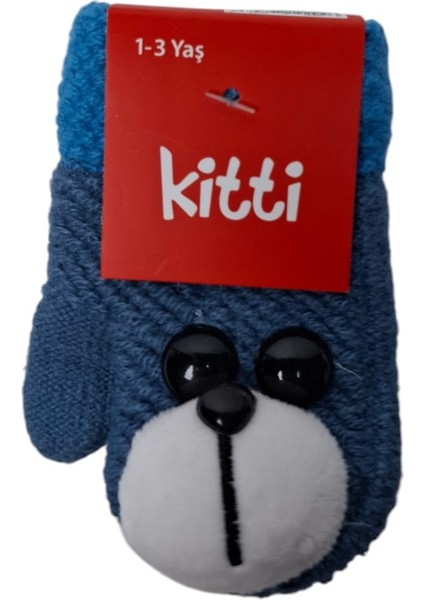 Spteks Kitti 1-3 Yaş Bebe Erkek Çocuk Lacivert Renkli Maskotlu Kışlık Örme Eldiven modelleri