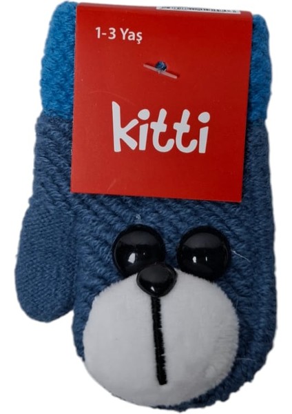 Spteks Kitti 1-3 Yaş Bebe Erkek Çocuk Lacivert Renkli Maskotlu Kışlık Örme Eldiven