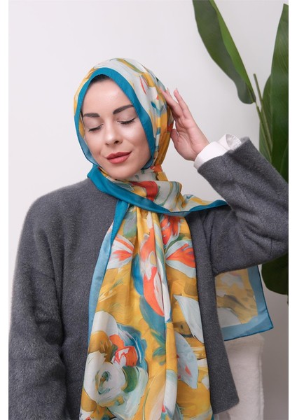 Floral Akrilik Desenli Dijital Soft Şal