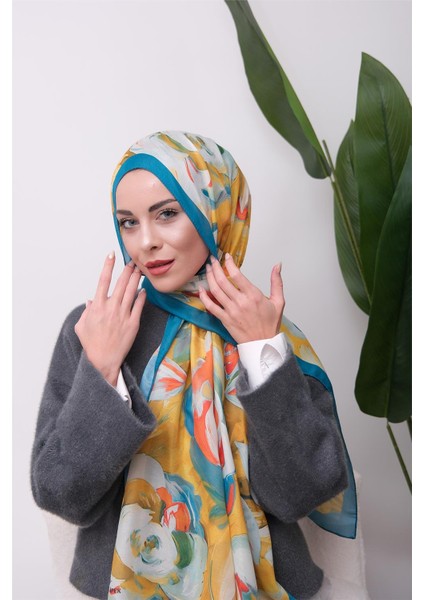 Floral Akrilik Desenli Dijital Soft Şal