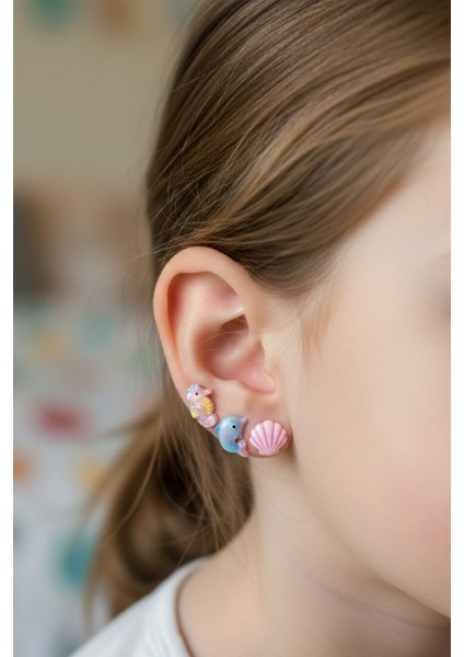 Deniz Atı, Istiridye ve Yunus 6'lı Çelik Küpe Seti