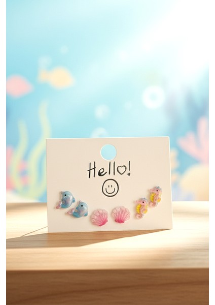 Deniz Atı, Istiridye ve Yunus 6'lı Çelik Küpe Seti fiyatları