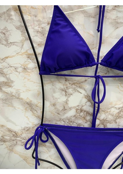 Kadın Likralı Yandan Boyundan Bağlamalı Şık Ipli Üçgen Bikini Takım fiyatları