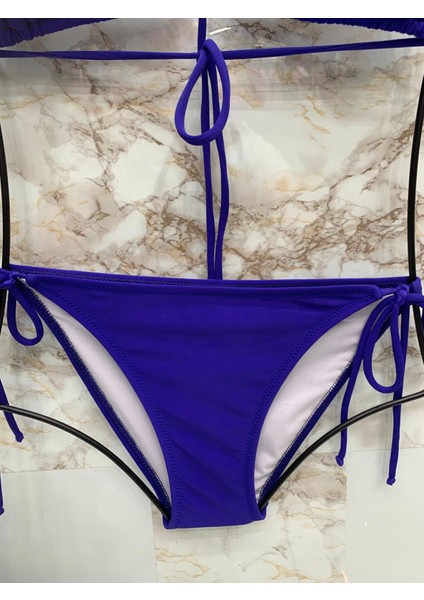 Kadın Likralı Yandan Boyundan Bağlamalı Şık Ipli Üçgen Bikini Takım fırsatları