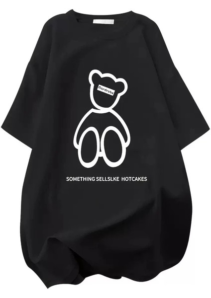 20/1 Penye Compack Ön Arka Baskılı Oversize Bisiklet Yaka T-Shirt - Siyah fiyatları