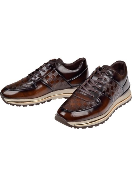 Hakiki Deri Dama Desenli Erkek Spor Ayakkabı VOY-157 Taba Açma fırsatları