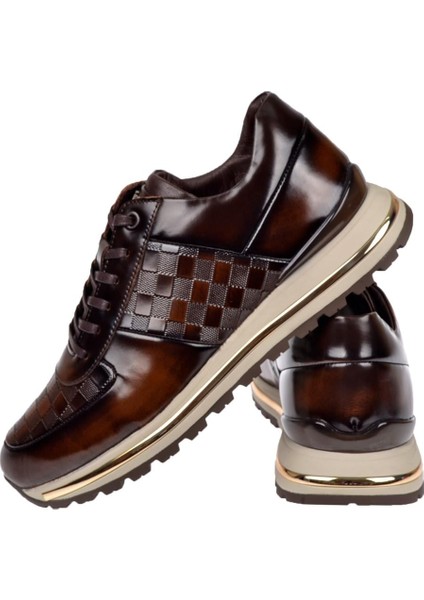 Hakiki Deri Dama Desenli Erkek Spor Ayakkabı VOY-157 Taba Açma indirimleri
