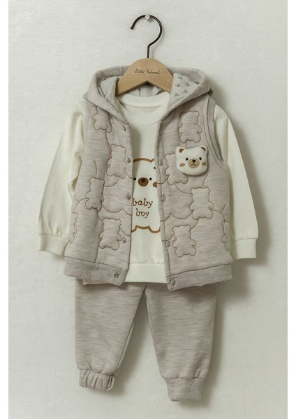 Tuembaby %100 Pamuk 1 Adet Uzun Kollu Sweatshirt+ 1 Adet Lastikli Eşofman Altı+ 1 Adet Yelek Erkek Bebek Takım