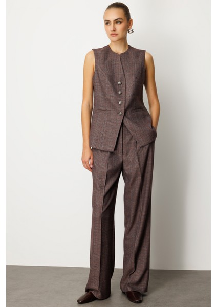 Kadın Ekoseli Bol Paça Pantolon 5167 Bordo fiyatları