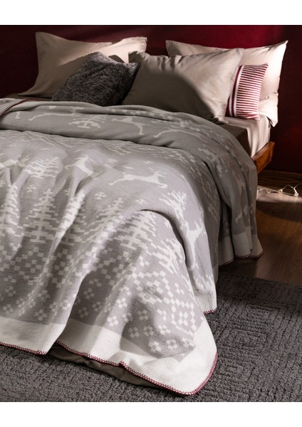 Dornez Çift Kişilik Jakarlı Pamuklu Battaniye - Gri/beyaz fiyatları