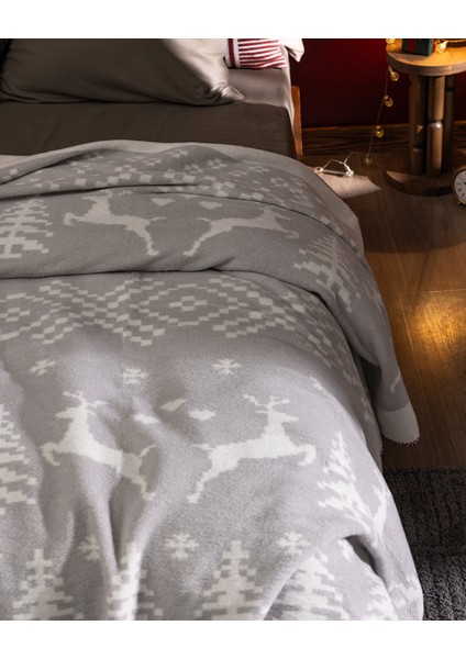 Dornez Çift Kişilik Jakarlı Pamuklu Battaniye - Gri/beyaz modelleri