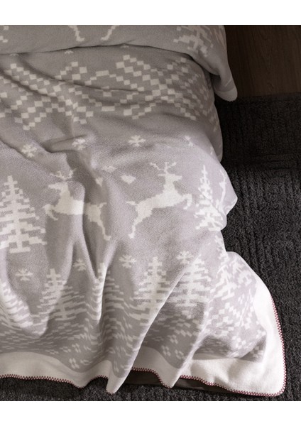 Dornez Çift Kişilik Jakarlı Pamuklu Battaniye - Gri/beyaz indirimleri