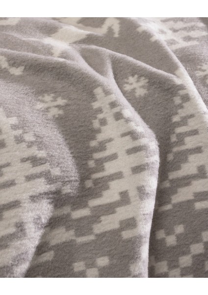 Dornez Çift Kişilik Jakarlı Pamuklu Battaniye - Gri/beyaz