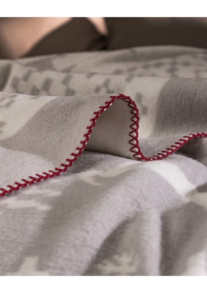 Dornez Çift Kişilik Jakarlı Pamuklu Battaniye - Gri/beyaz