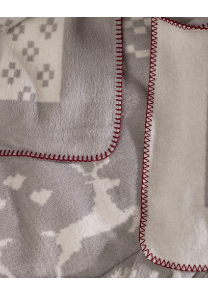 Dornez Çift Kişilik Jakarlı Pamuklu Battaniye - Gri/beyaz