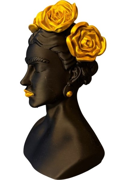 Frida Kahlo Büstü (Altın) 3D Baskı Dekoratif Obje – Modern Ev ve Ofis Dekoru - El Işçiliği Ile Boyama