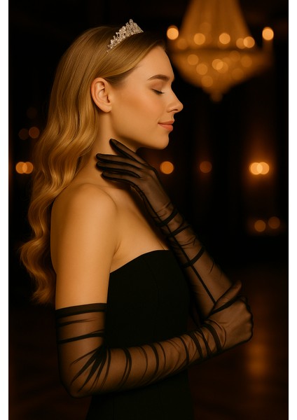 Uzun Siyah Tül Gelin Eldiveni Nikah Eldiveni 6021 fiyatları