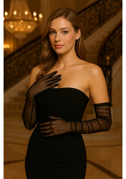 Uzun Siyah Tül Gelin Eldiveni Nikah Eldiveni 6021 indirimleri