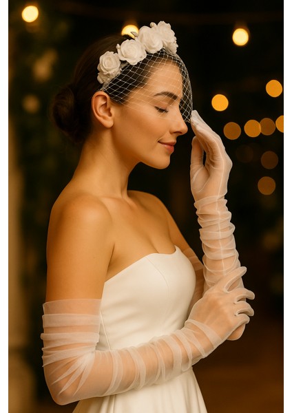 Uzun Beyaz Tül Gelinlik Eldiveni Nikah Eldiveni İmza Eldiveni Parti Eldiveni 6021 fiyatları