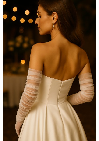 Uzun Beyaz Tül Gelinlik Eldiveni Nikah Eldiveni İmza Eldiveni Parti Eldiveni 6021 modelleri