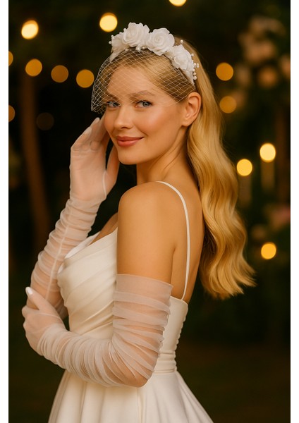 Uzun Beyaz Tül Gelinlik Eldiveni Nikah Eldiveni İmza Eldiveni Parti Eldiveni 6021 fırsatları