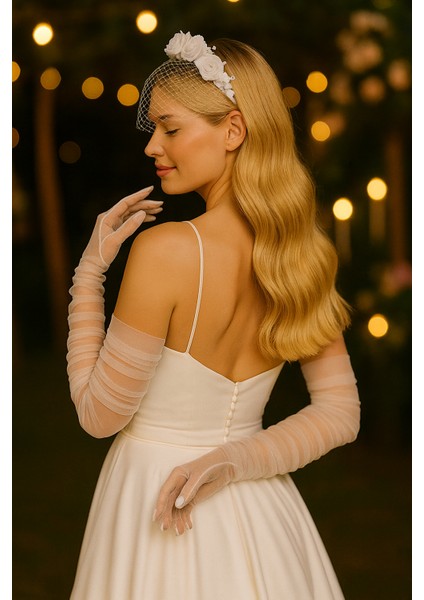 Uzun Beyaz Tül Gelinlik Eldiveni Nikah Eldiveni İmza Eldiveni Parti Eldiveni 6021 indirimleri