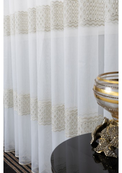 Neptün Gold Işlemeli 1/2 Orta Pileli Ütü Istemez Kırışmaz Yeni Sezon Salon Oda Tül Perdesi modelleri