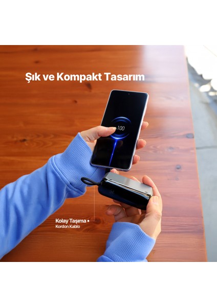 Recharger LCD 10.000MAH Pd 30W Usb-C Dahili Kablolu Taşınabilir Hızlı Şarj Aleti/Powerbank 2BB228 indirimleri