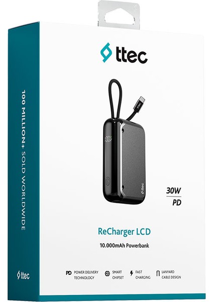 Recharger LCD 10.000MAH Pd 30W Usb-C Dahili Kablolu Taşınabilir Hızlı Şarj Aleti/Powerbank 2BB228